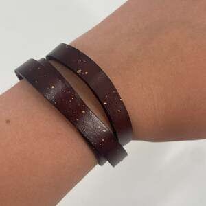 Handmade brown leather gold fleck wrap bracelet